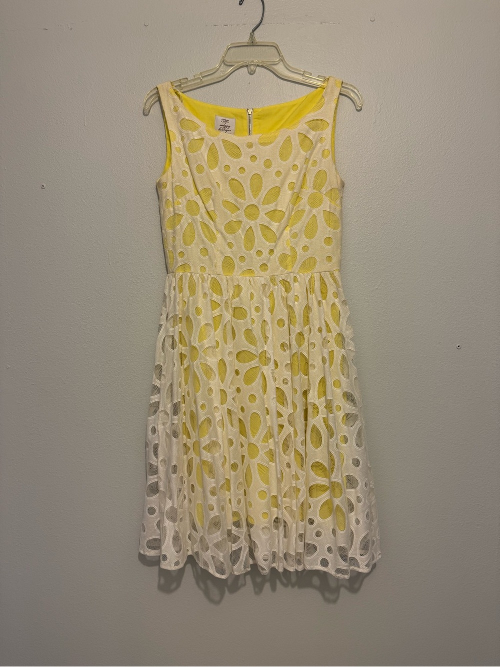 Suzi Chin Yellow Dress with White Floral Eyelet Overlay